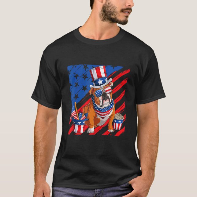 Camiseta Hombres Bulldog Inglés Bandera Estadounidense De b (Anverso)