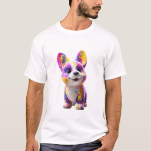 Camiseta Hombres cachorro Corgi salpicadura de pintura neón
