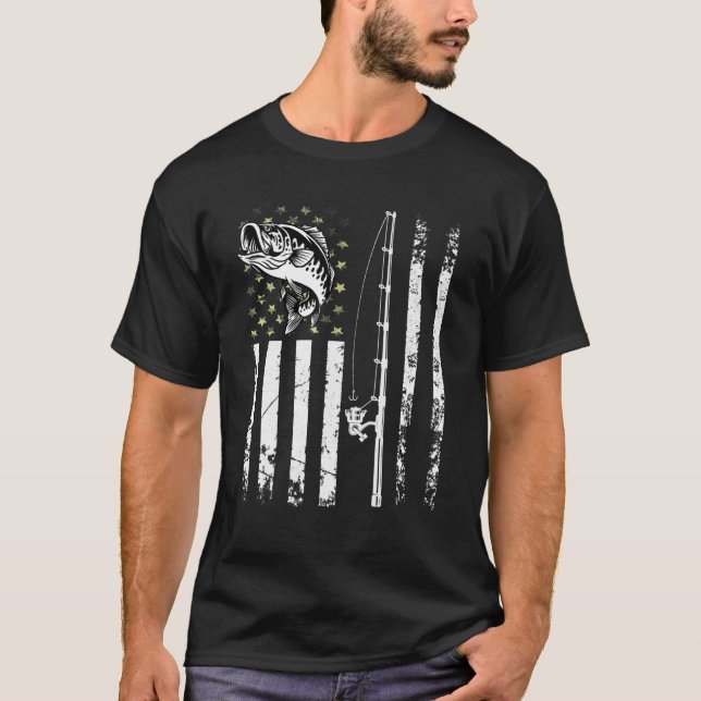 Camiseta Hombres Camuflaje de Pesca Patriótico Bandera USA  (Anverso)