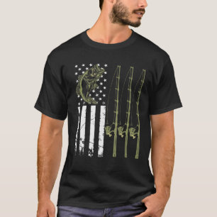 Camiseta Hombres Camuflaje de Pesca Patriótico Bandera USA