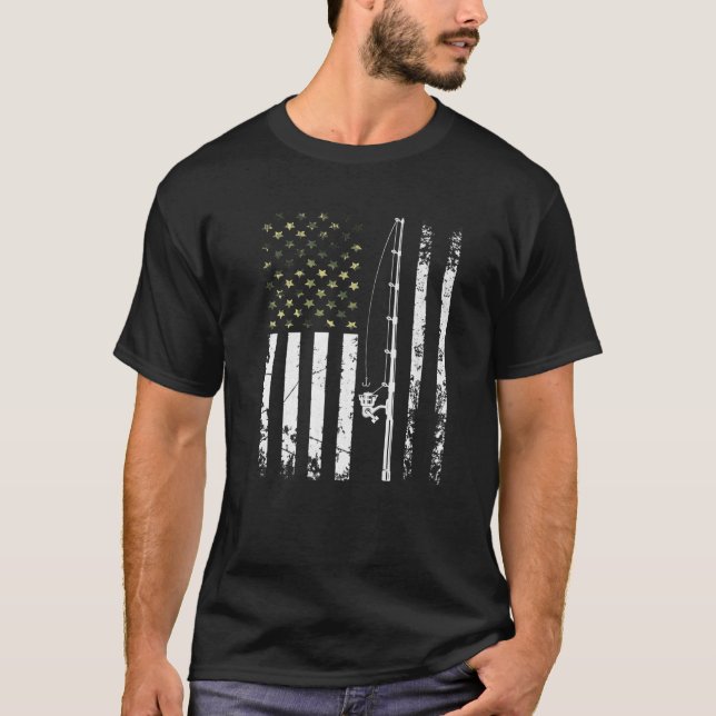 Camiseta Hombres Camuflaje de Pesca Patriótico Bandera USA  (Anverso)