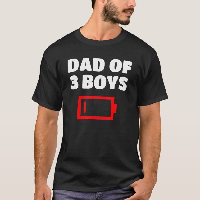 Camiseta Hombres Cansados Papá De Tres Niños Batería Baja P (Anverso)