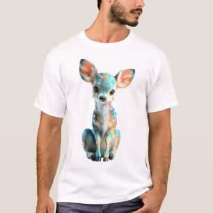 Camiseta Hombres Ciervo Bebé Estilizado Verde Teal Vibrante