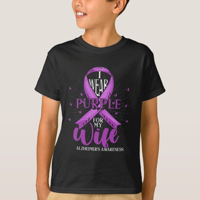 Camiseta Hombres Cinta Morada Alzheimers Peleando a Esposa  (Anverso)
