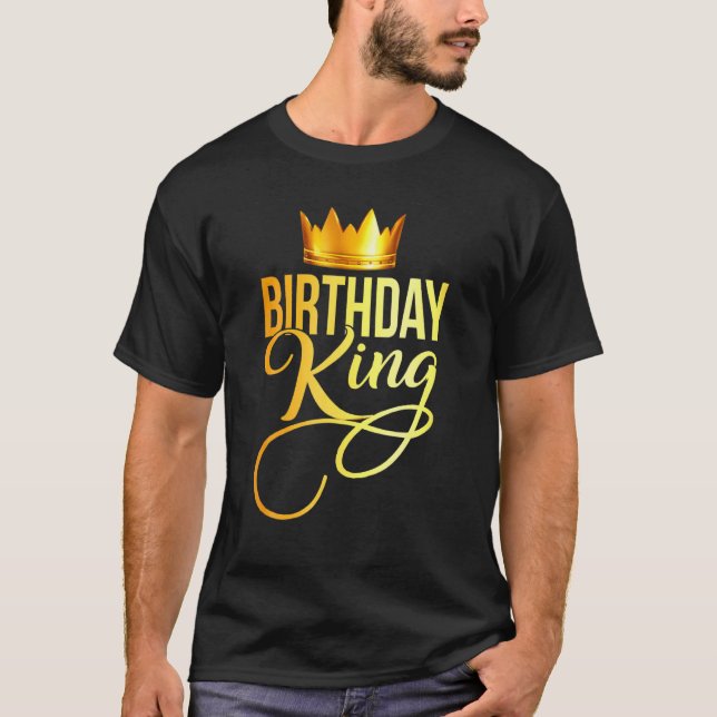 Camiseta Hombres Cumpleaños Rey Niño Corona Fiesta Oro Escu (Anverso)