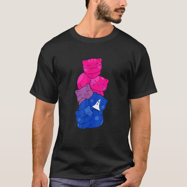 Camiseta Hombres Cute Lgb Bandera Bisexual Orgullo Gato Lgb (Anverso)