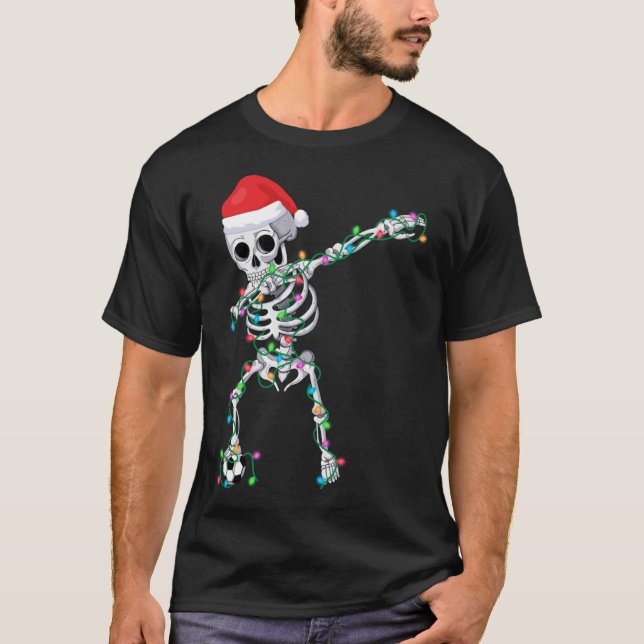 Camiseta Hombres Dabbing Skeleton Navidades de fútbol ilumi (Anverso)