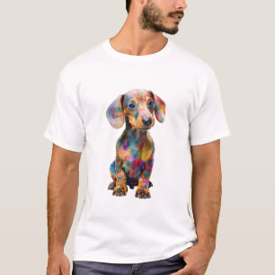 Camiseta Hombres Dachshund Psicodélicos Coloridos Vibrantes