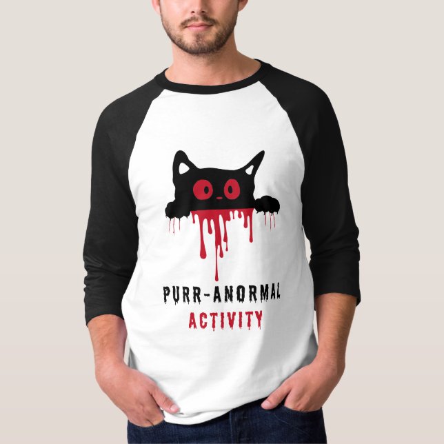 Camiseta Hombres de Actividad Purr-anormal de Gato Negro y  (Anverso)