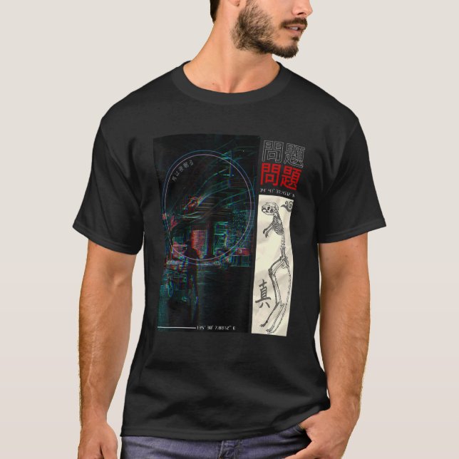 Camiseta Hombres de Calle Japoneses Estética del Ciberpunt (Anverso)