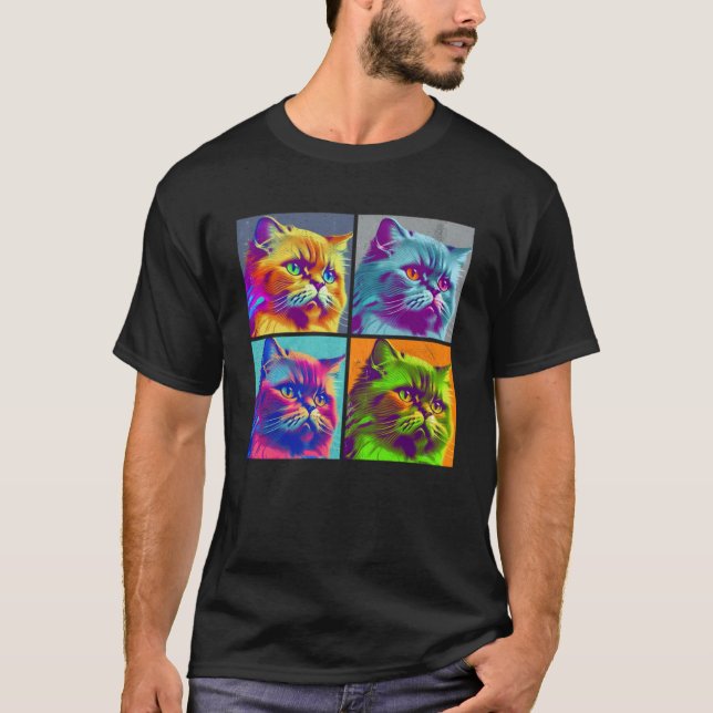 Camiseta Hombres de color pop de gato persa (Anverso)