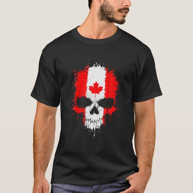 Camiseta Hombres de cráneo canadiense con bandera de Canadá (Anverso)