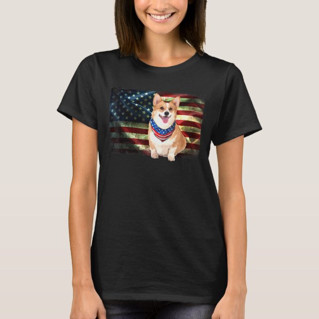 Camiseta Hombres de la Bandera Americana Corgi Patriótico (Anverso)