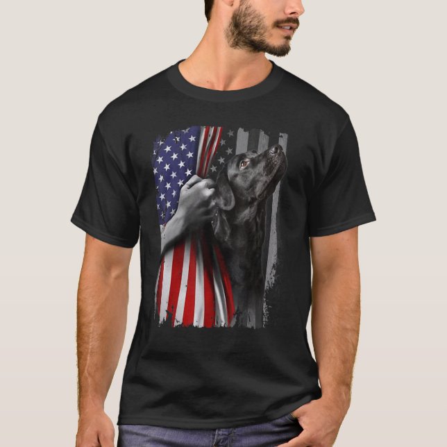 Camiseta Hombres de la Bandera Americana del Labrador Negro (Anverso)