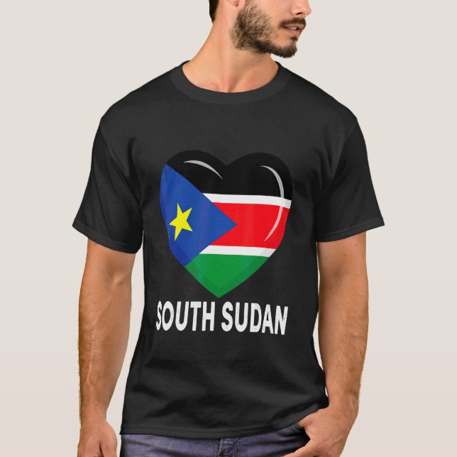 Camiseta Hombres de la bandera de Sudán del Sur del Corazón (Anverso)