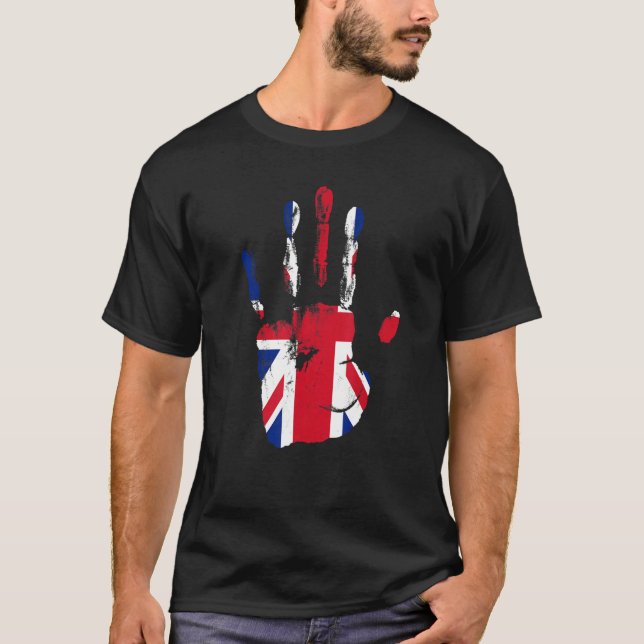 Camiseta Hombres de la Mano de la Bandera del Reino Unido M (Anverso)