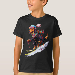 Camiseta Hombres De Nieve De Invierno Dachshund Esquí De Pe