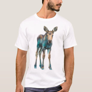Camiseta Hombres de ternero de alce estilizados en azul ver