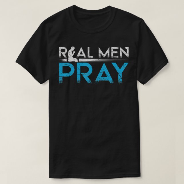 Camiseta Hombres de verdad rezan para rezar las manos cruza (Diseño del anverso)