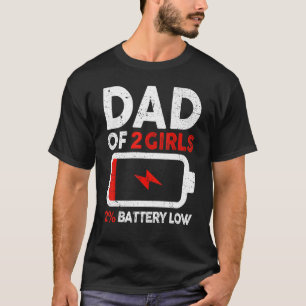Camiseta Hombres Día Padre De Dos Chicas Batería Baja