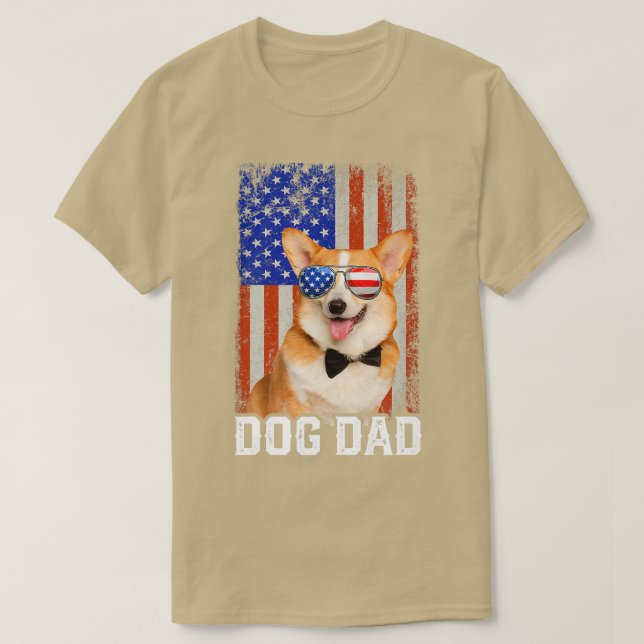 Camiseta Hombres Divertido Corgi Dog Dad Usa Flag Fathers D (Diseño del anverso)