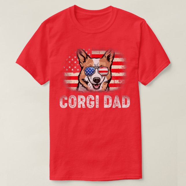 Camiseta Hombres divertidos Corgi papá American Flag Día de (Diseño del anverso)