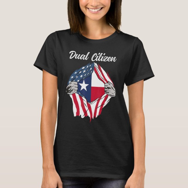 Camiseta Hombres Doble Ciudadano Estado De Texas Y Hombres  (Anverso)