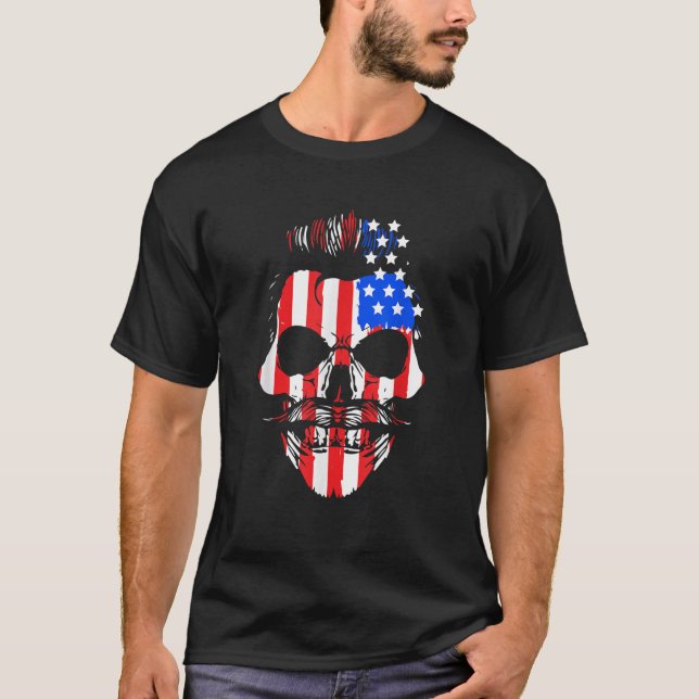Camiseta Hombres Estados Unidos Cráneo De Bandera 4 De Juli (Anverso)