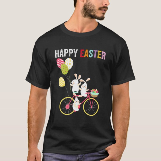 Camiseta Hombres Feliz Día de Pascua Cuidados Bunny Biker B (Anverso)