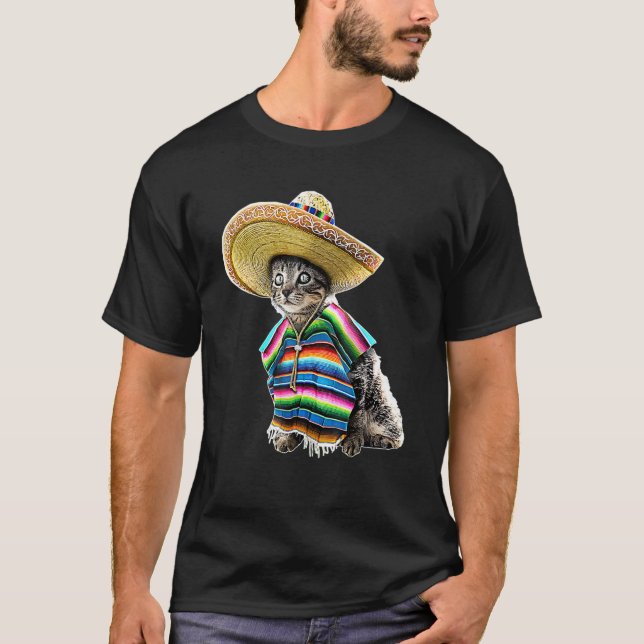 Camiseta Hombres Fiestas del Cinco de Mayo Gato Sombrero Po (Anverso)