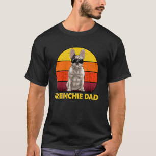 Camiseta Hombres Frenchie Dad Retro Sunset Gafas de sol Hom