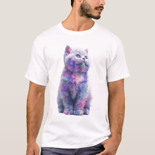 Camiseta Hombres gatitos pintados con vibrantes acuarelas d