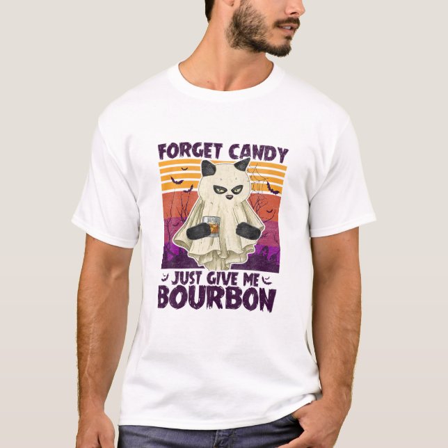 Camiseta Hombres Gato Negro Olviden El Velo Sólo Dame Borbó (Anverso)