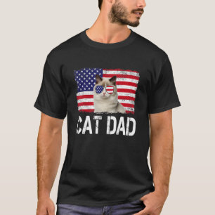 Camiseta Hombres Gato Papá Bandera Estadounidense 4 De Juli