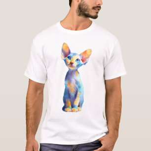 Camiseta Hombres gato Sphynx acuarela pastel vibrante