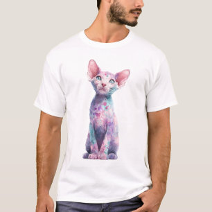 Camiseta Hombres Gato Sphynx Salpicadura Acuarela Pastel