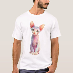 Camiseta Hombres Gatos Sphynx Psicodélicos Coloridos