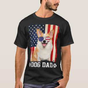 Camiseta Hombres Guay Corgi Dog Dad American Flag Fathers D