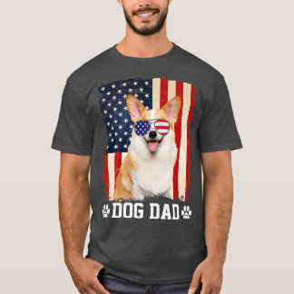 Camiseta Hombres Guay Corgi Dog Dad American Flag Fathers D