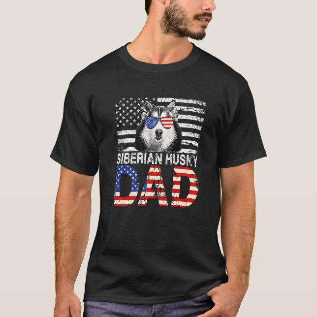 Camiseta Hombres Guay Siberian Husky papá Bandera Estadouni (Anverso)