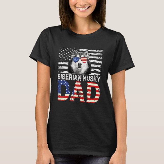 Camiseta Hombres Guay Siberian Husky papá Bandera Estadouni (Anverso)