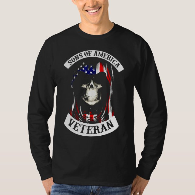 Camiseta Hombres Hijos De América Veteranos Calavera Americ (Anverso)