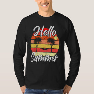 Camiseta Hombres Hola verano - Palmeras Hammock Retro Sunse