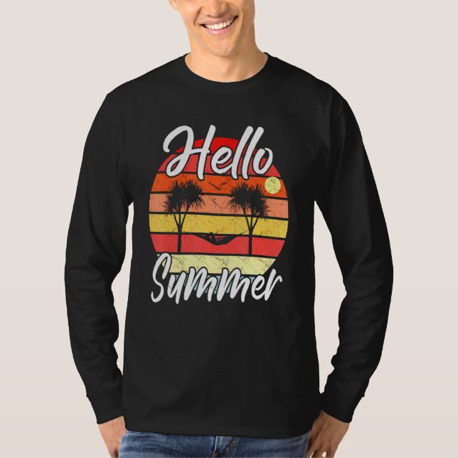 Camiseta Hombres Hola verano - Palmeras Hammock Retro Sunse (Anverso)