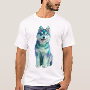 Camiseta Hombres Husky Morado y Turquesa Vibrantes