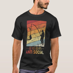 Camiseta Hombres Japoneses Antisociales Pescando Texto Esté