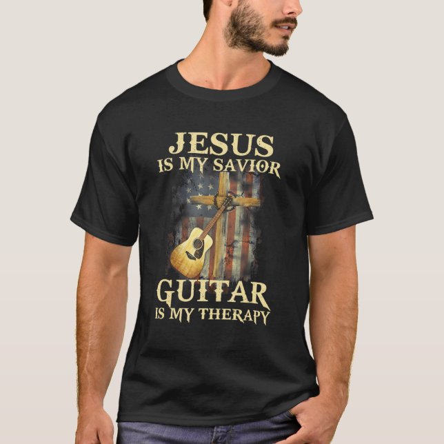 Camiseta Hombres Jesús es mi guitarra salvadora es mi padre (Anverso)