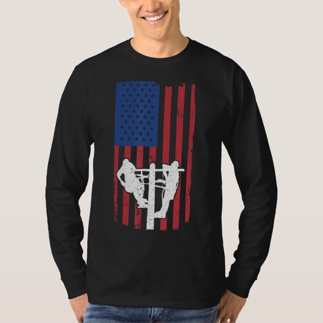 Camiseta Hombres Lineman Electricidad Linemen Bandera Ameri (Anverso)