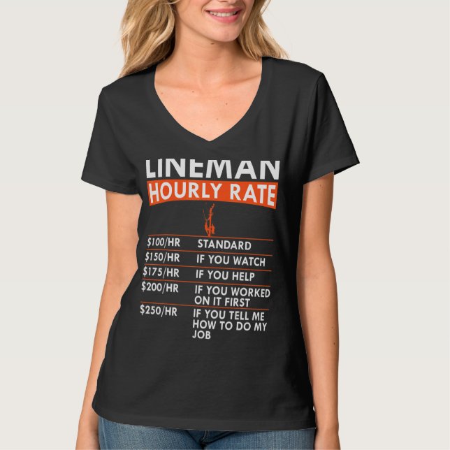 Camiseta Hombres Lineman Hourrate Power Electric Cable Lab (Anverso)