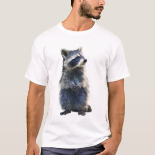 Camiseta Hombres mapaches peludos iluminados por la luna az